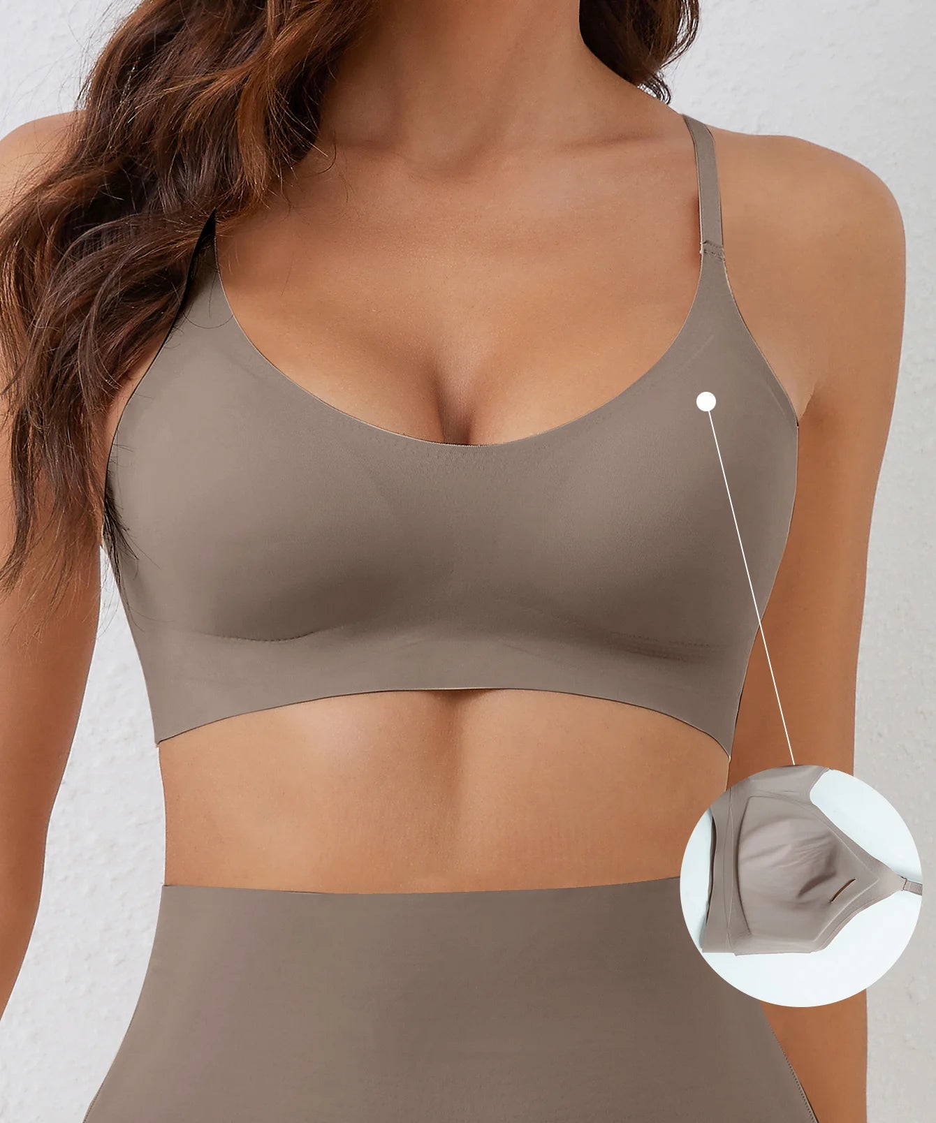 Top Feminino Sem Costura com Bojo Removível e Decote V Elástica Suave Velsa