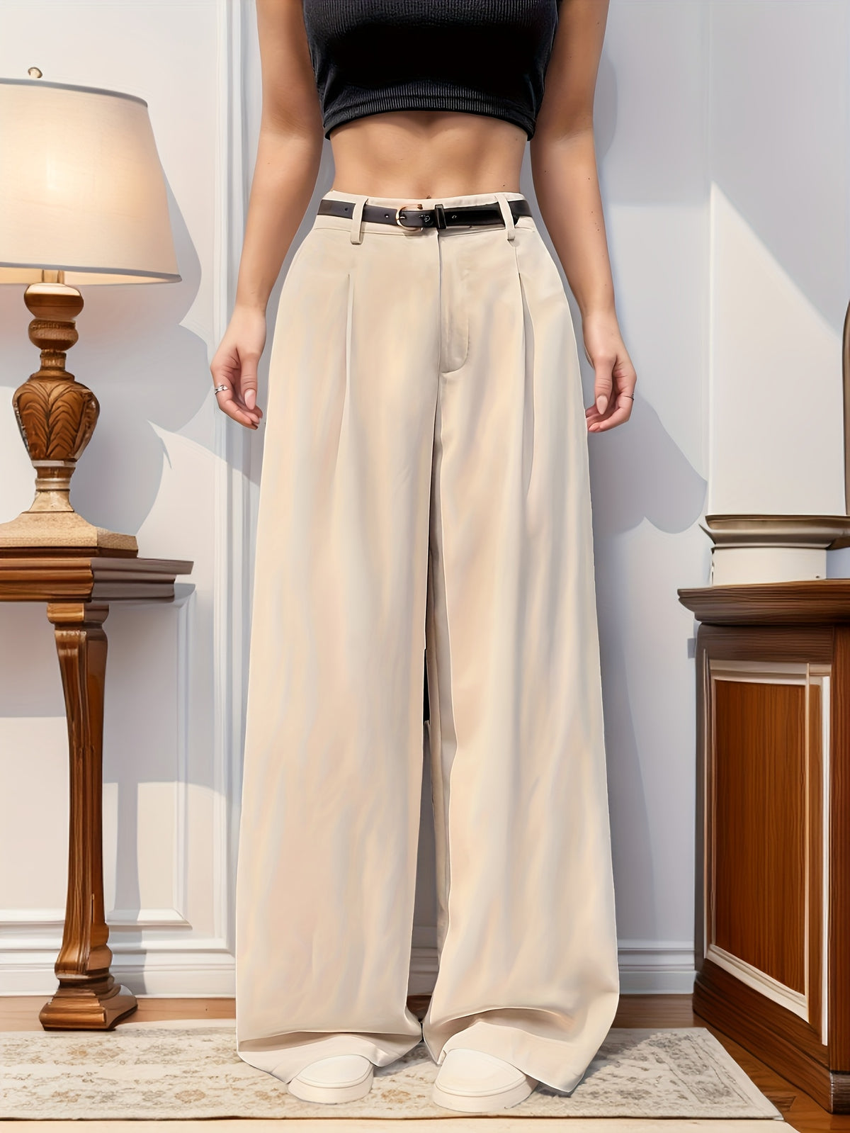 Calças Femininas Cintura Ala  Beige - Valentina Elegant