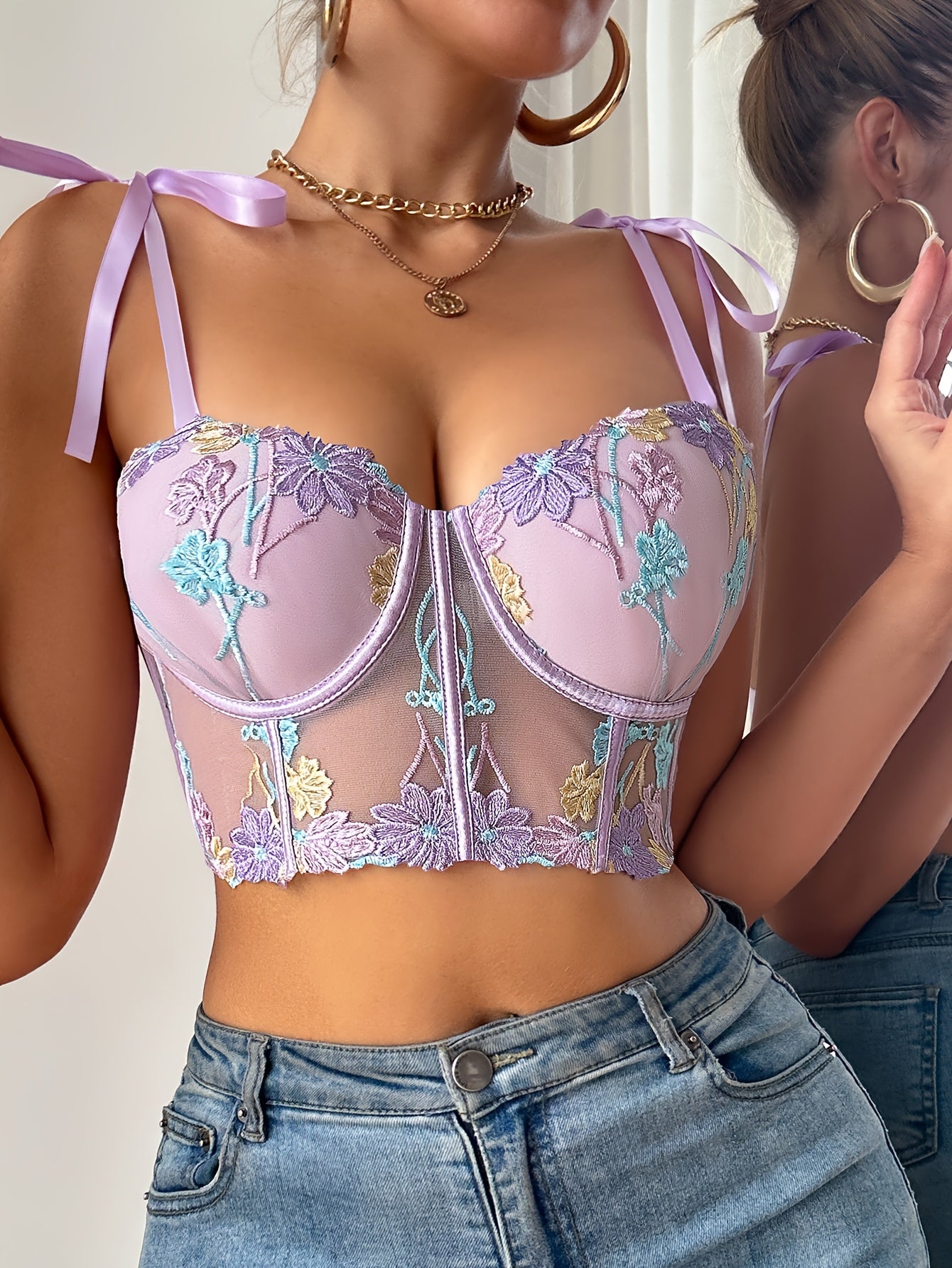 Corset Roxo Floral de Renda Feminino | Mariana Couture