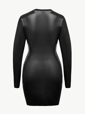Vestido Mini Bodycon Preto Feminino Manga Curta, Decote Redondo, Cintura Marcada | Valentina Noir