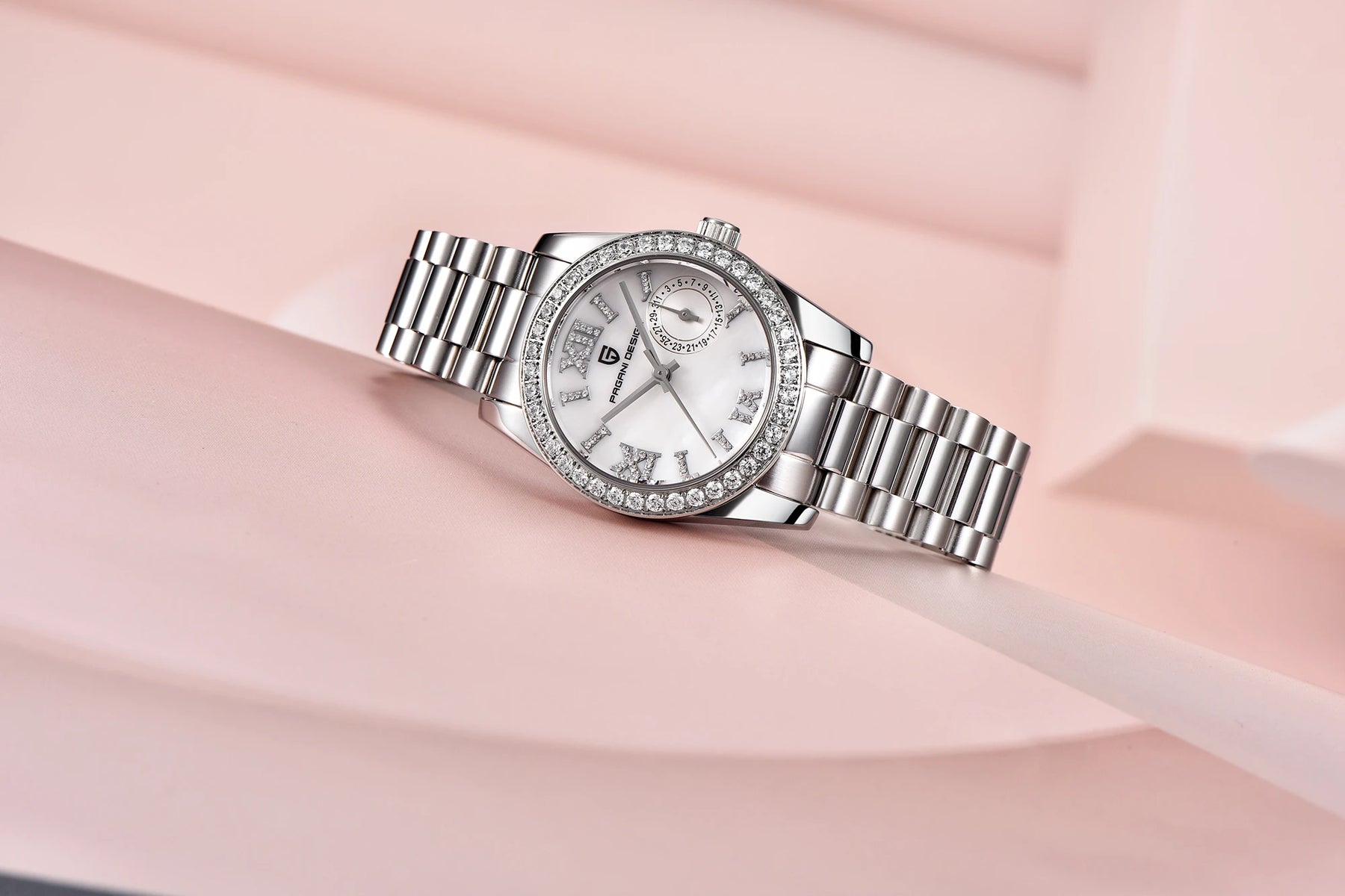 Relógio Feminino Pagani Ocean Quartz com Cristal de Safira e Pulseira de Aço Inoxidável