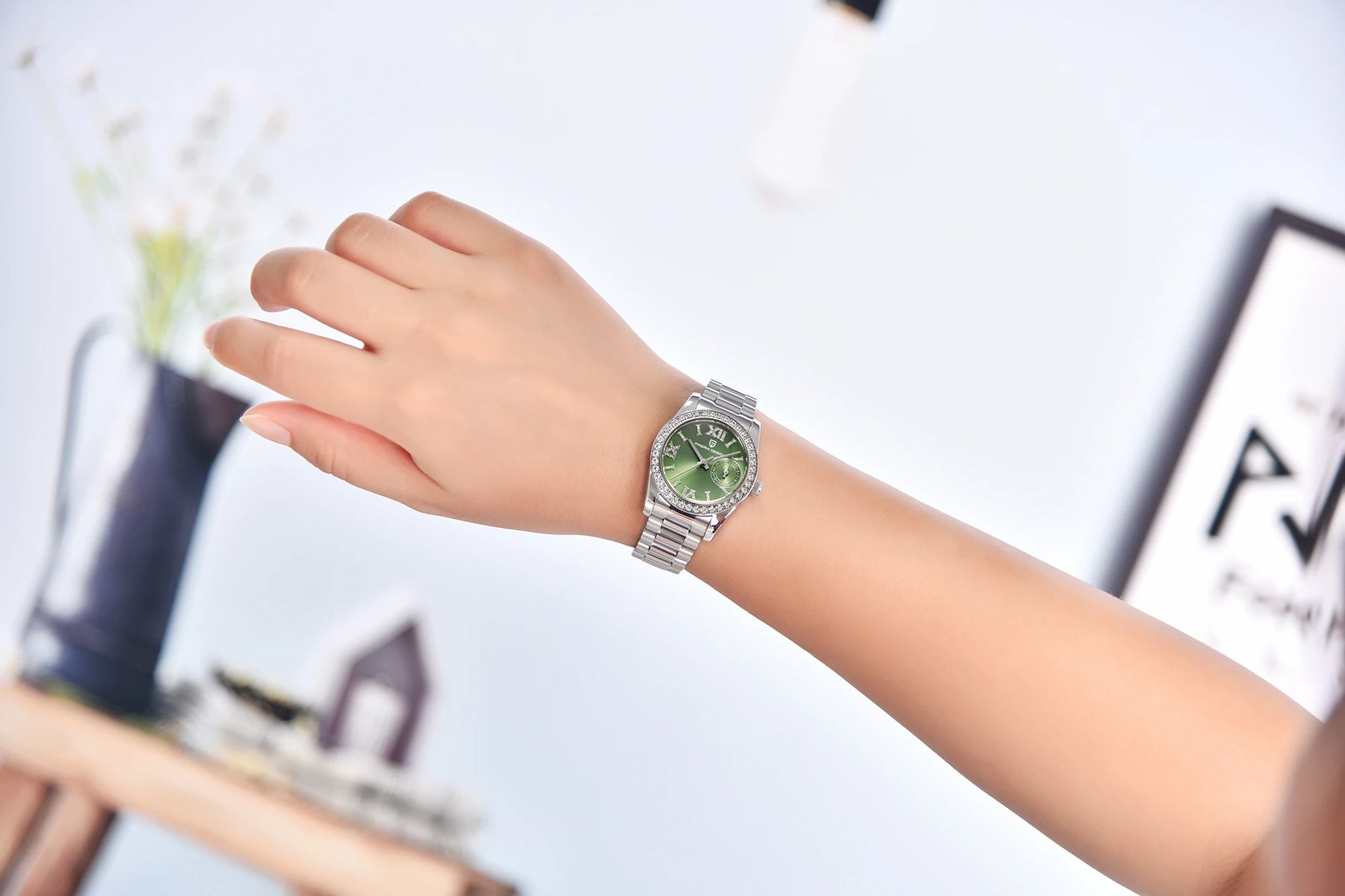 Relógio Feminino Pagani Ocean Quartz com Cristal de Safira e Pulseira de Aço Inoxidável
