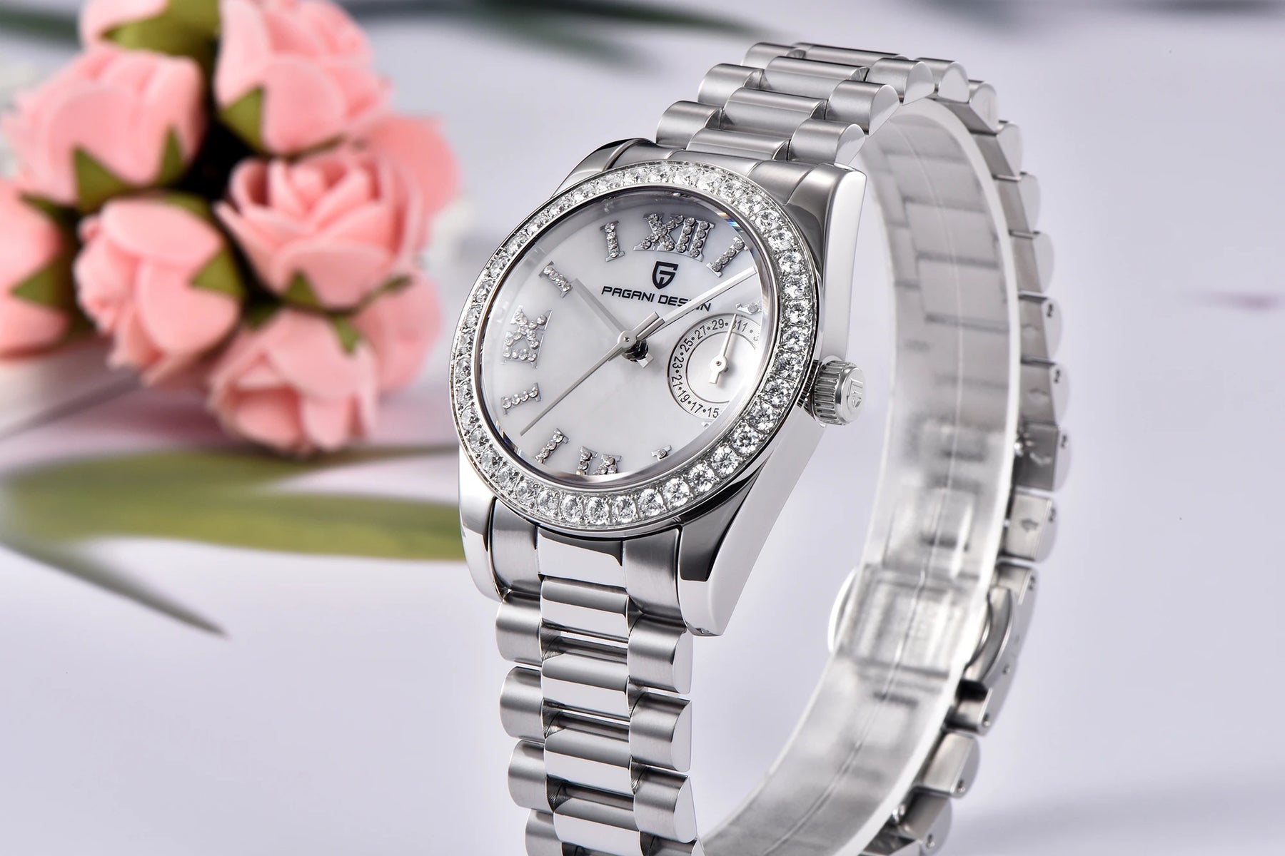 Relógio Feminino Pagani Ocean Quartz com Cristal de Safira e Pulseira de Aço Inoxidável