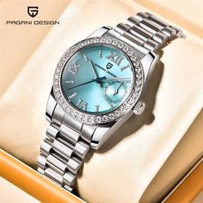 Relógio Feminino Pagani Ocean Quartz com Cristal de Safira e Pulseira de Aço Inoxidável