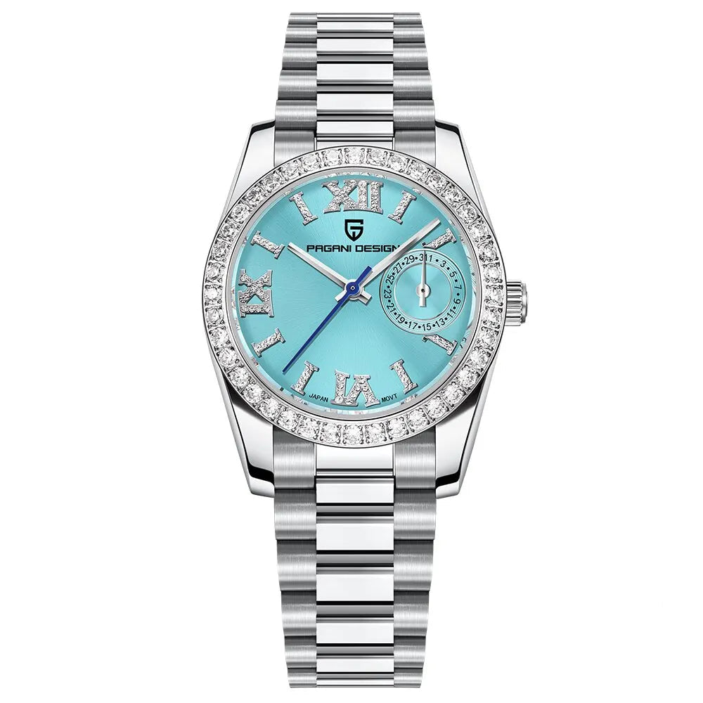 Relógio Feminino Pagani Ocean Quartz com Cristal de Safira e Pulseira de Aço Inoxidável