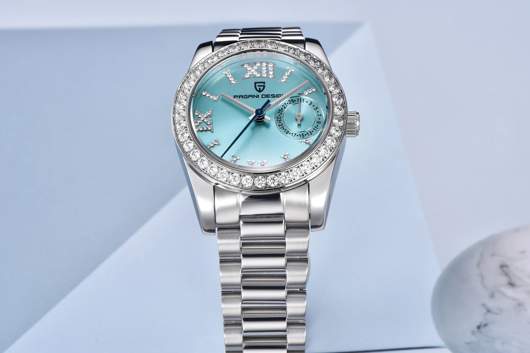 Relógio Feminino Pagani Ocean Quartz com Cristal de Safira e Pulseira de Aço Inoxidável