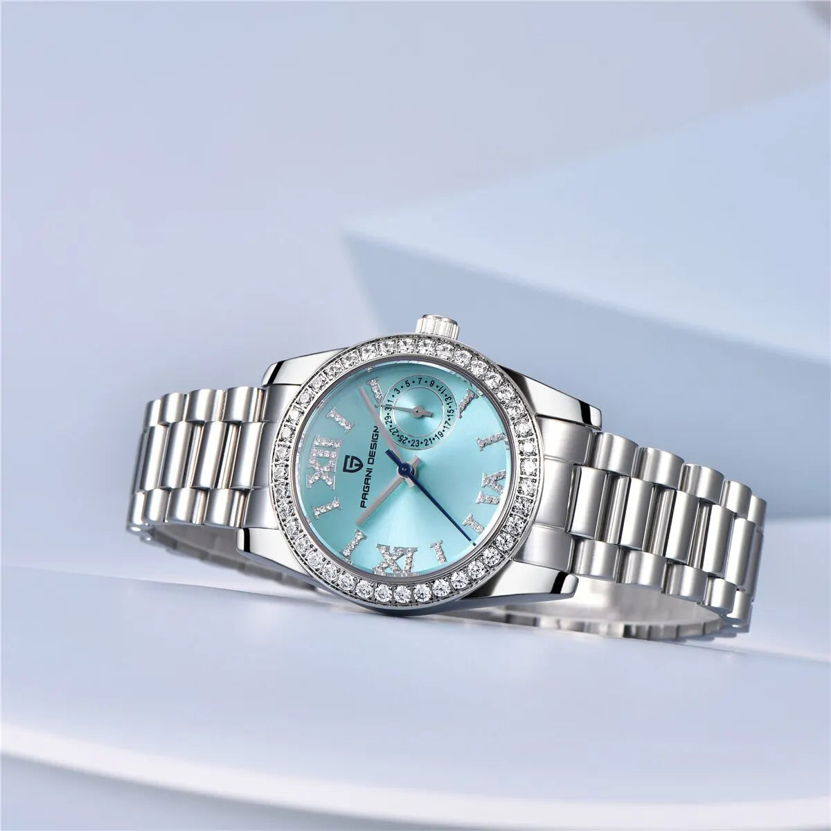 Relógio Feminino Pagani Ocean Quartz com Cristal de Safira e Pulseira de Aço Inoxidável