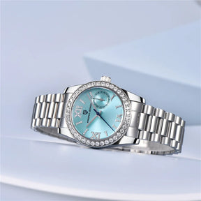 Relógio Feminino Pagani Ocean Quartz com Cristal de Safira e Pulseira de Aço Inoxidável