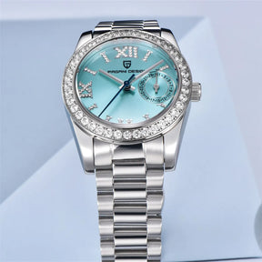 Relógio Feminino Pagani Ocean Quartz com Cristal de Safira e Pulseira de Aço Inoxidável