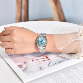 Relógio Feminino Pagani Ocean Quartz com Cristal de Safira e Pulseira de Aço Inoxidável