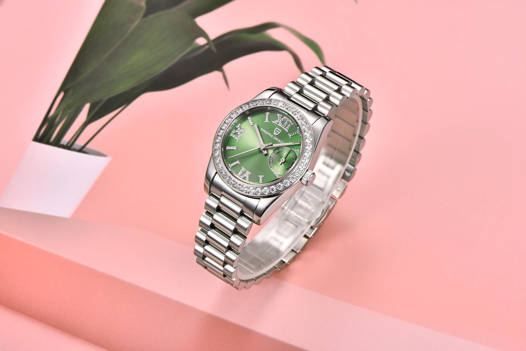 Relógio Feminino Pagani Ocean Quartz com Cristal de Safira e Pulseira de Aço Inoxidável