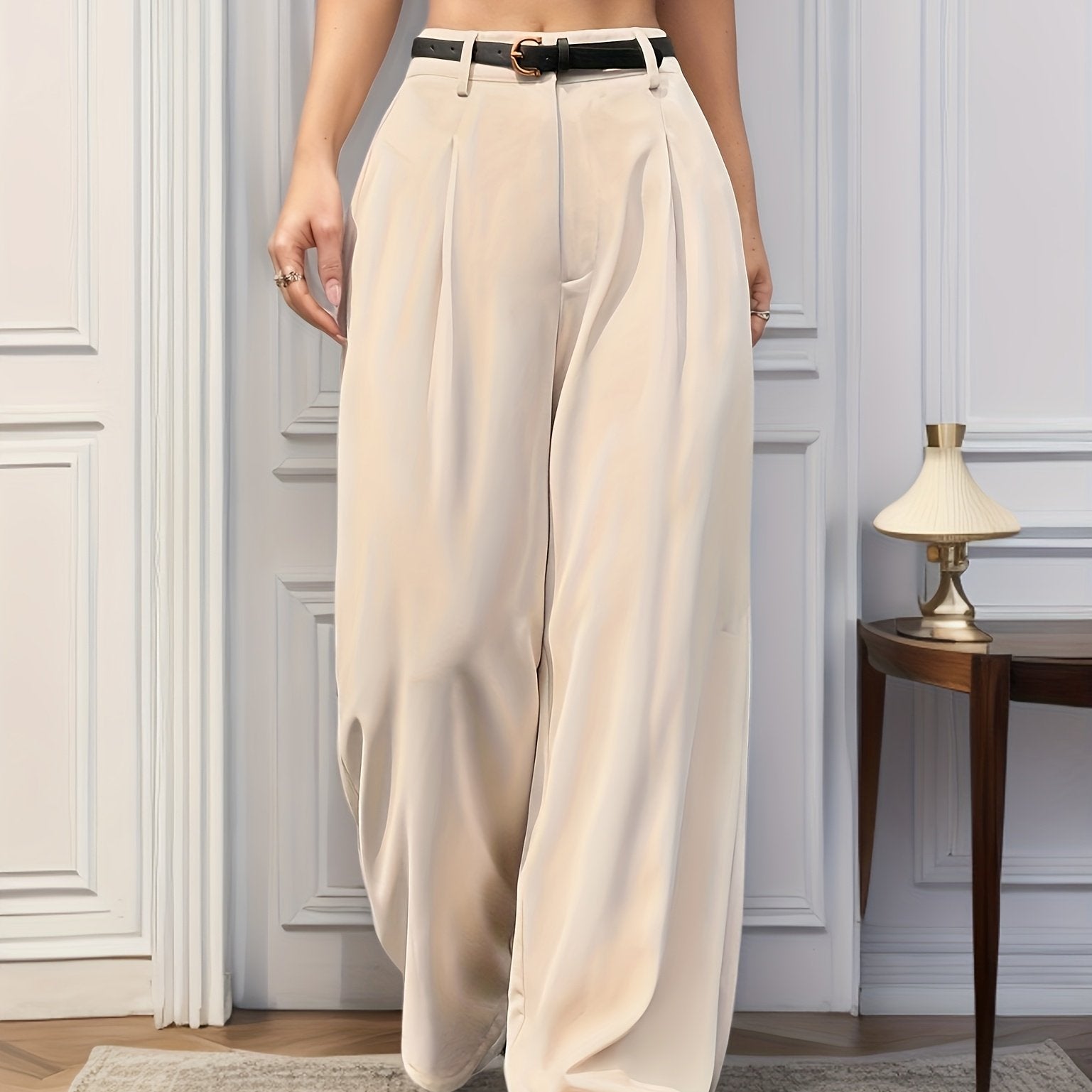 Calças Femininas Cintura Ala  Beige - Valentina Elegant