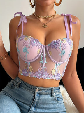 Corset Roxo Floral de Renda Feminino | Mariana Couture
