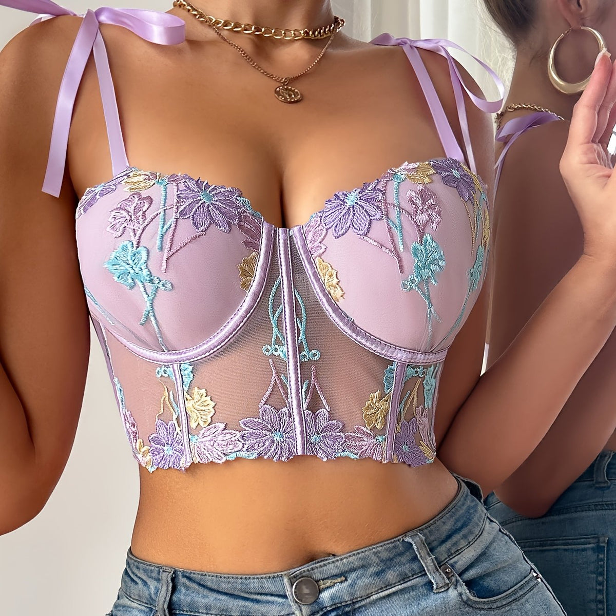 Corset Roxo Floral de Renda Feminino | Mariana Couture