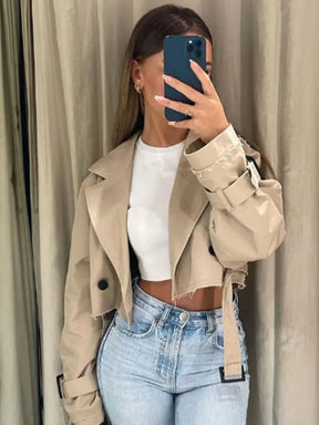 Jaqueta Trench Cropped Feminina | Vibe Chic - LumiaVibe