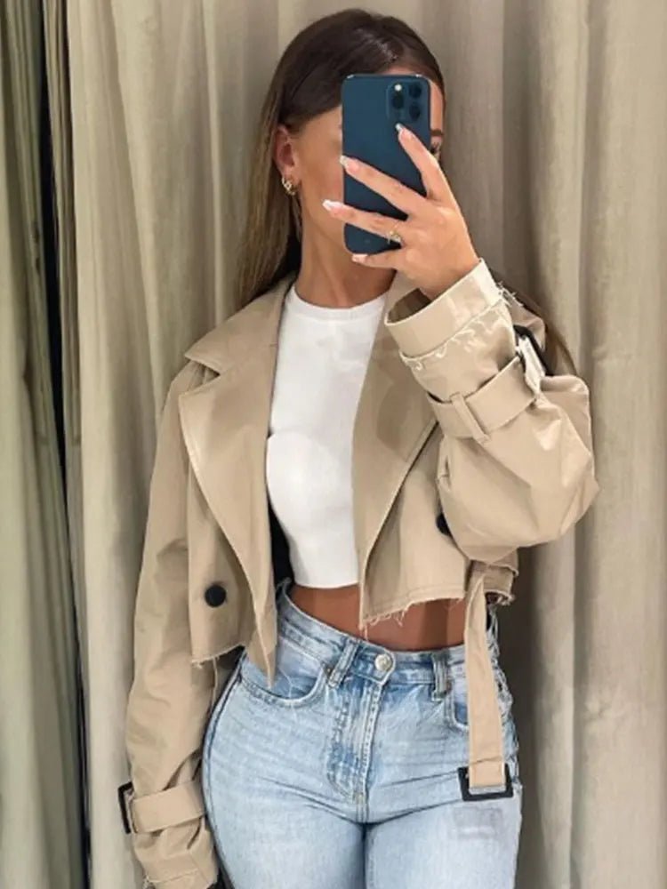 Jaqueta Trench Cropped Feminina | Vibe Chic - LumiaVibe