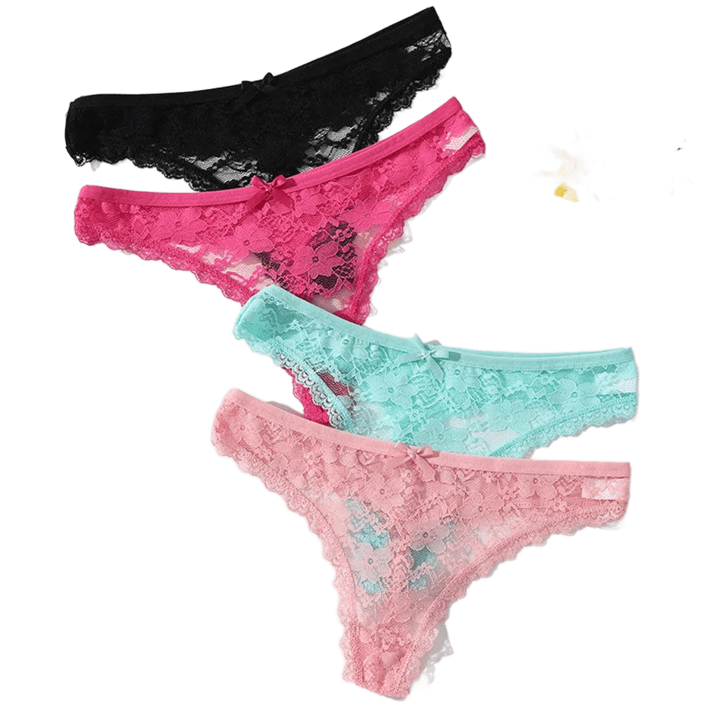 Kit 4 Calcinhas Fio Dental com Renda Floral | LumiLace Elegance - LumiaVibe