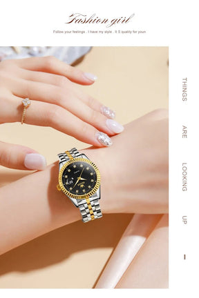 Relógio Feminino de Aço Inoxidável - OLEVS Luxury Diamond - LumiaVibe