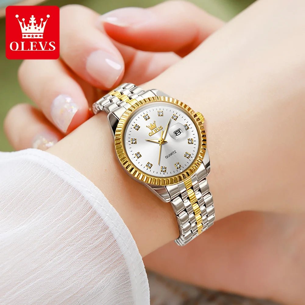 Relógio Feminino de Aço Inoxidável - OLEVS Luxury Diamond - LumiaVibe