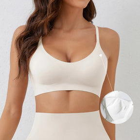 Top Feminino Sem Costura com Bojo Removível e Decote V Elástica Suave Velsa - LumiaVibe