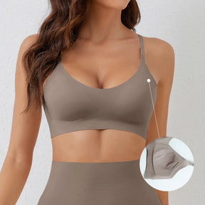 Top Feminino Sem Costura com Bojo Removível e Decote V Elástica Suave Velsa - LumiaVibe