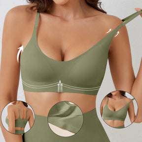 Top Feminino Sem Costura com Bojo Removível e Decote V Elástica Suave Velsa - LumiaVibe