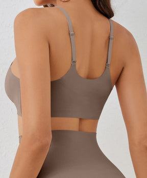 Top Feminino Sem Costura com Bojo Removível e Decote V Elástica Suave Velsa - LumiaVibe