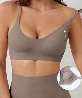 Top Feminino Sem Costura com Bojo Removível e Decote V Elástica Suave Velsa - LumiaVibe