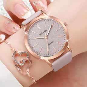 Women Luxe Set | Relógio Quartz de Couro com Acessórios Rose Gold - LumiaVibe