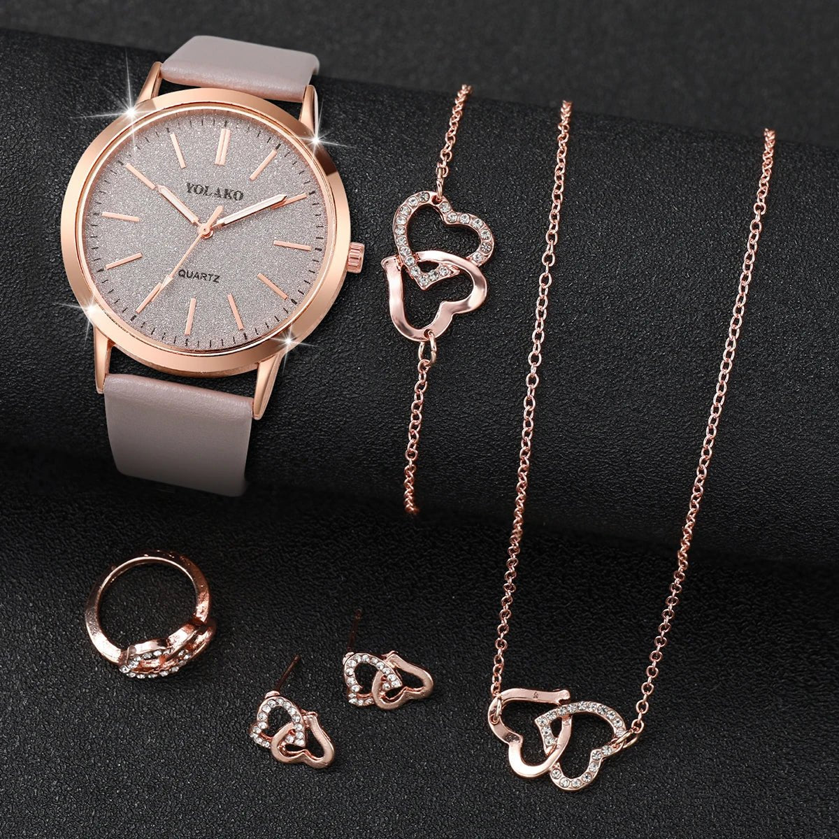 Women Luxe Set | Relógio Quartz de Couro com Acessórios Rose Gold - LumiaVibe