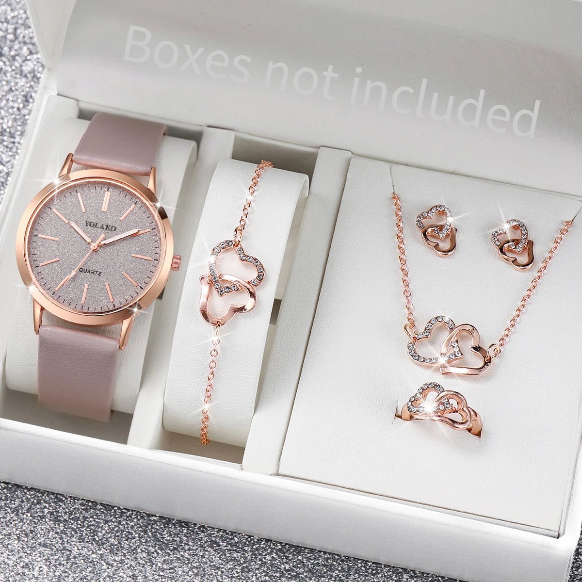 Women Luxe Set | Relógio Quartz de Couro com Acessórios Rose Gold - LumiaVibe