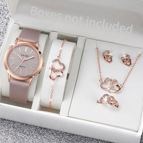 Women Luxe Set | Relógio Quartz de Couro com Acessórios Rose Gold - LumiaVibe